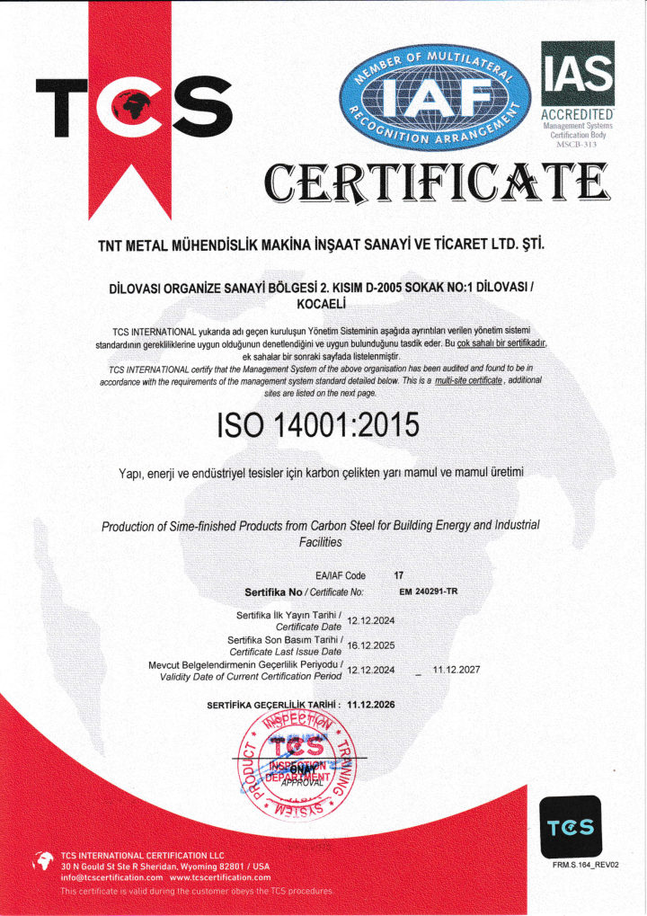 ISO 14001:2015 sertifikası